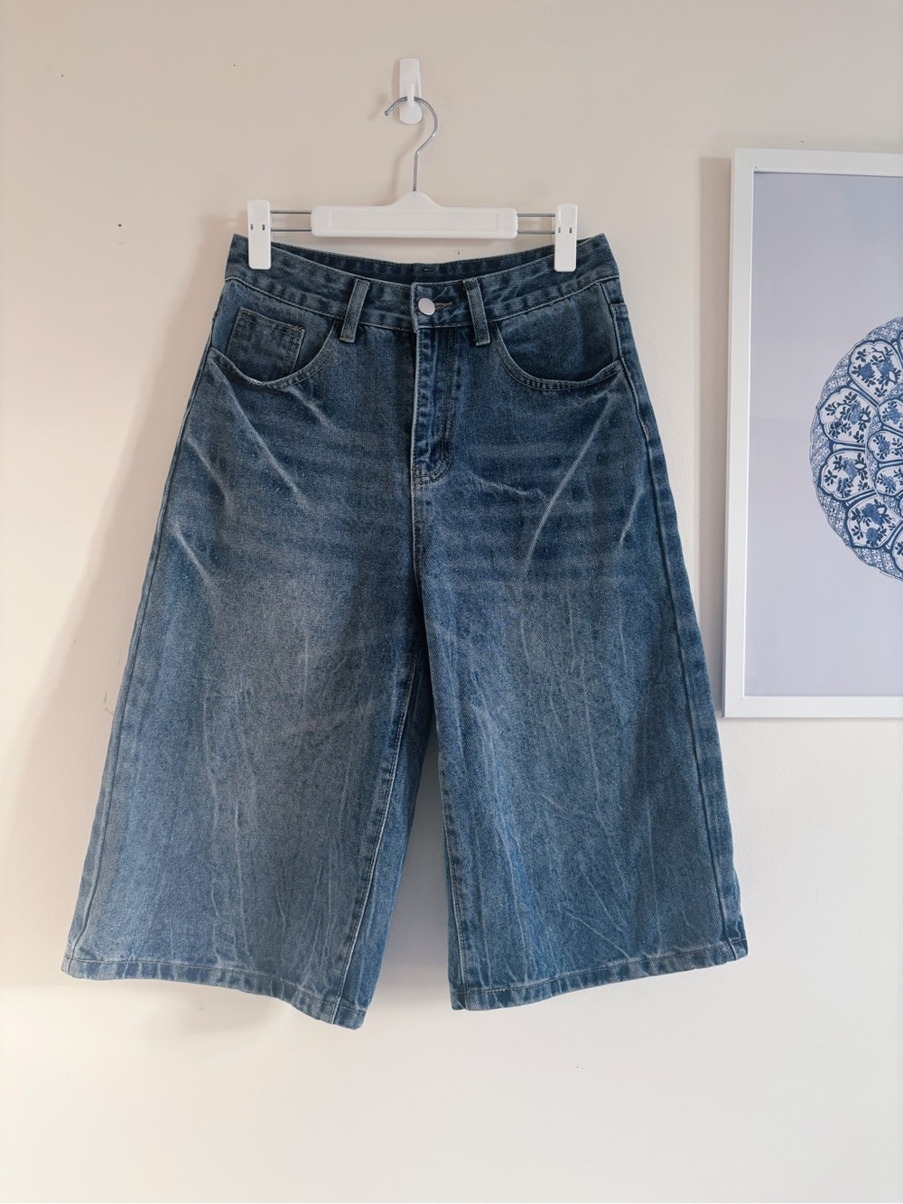 Baggy Wide Leg Long Jean Shorts | Sz S High Rise Y2K Style Denim Bermuda
